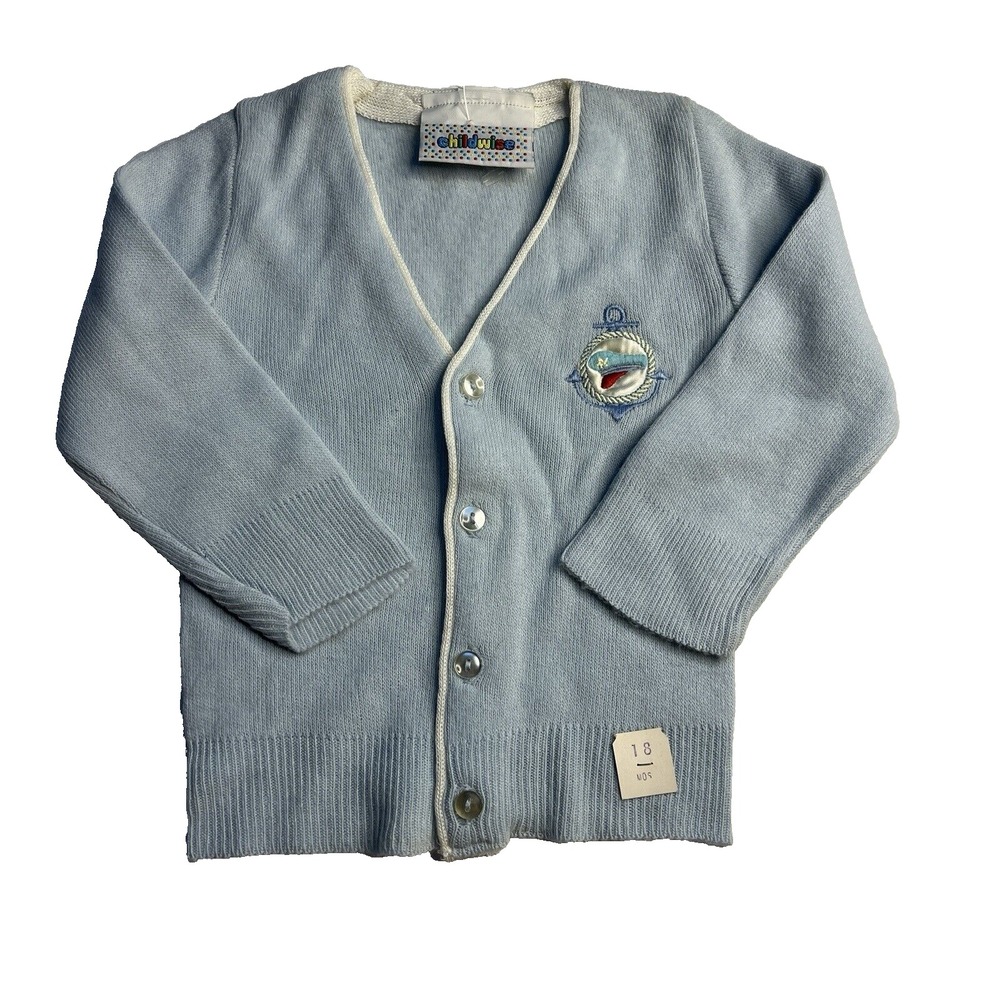 Vtg 1980's Childwise Baby Toddler Sweater Blue Coastal Nautical Preppy 18 Months
